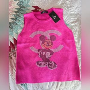 CHANEL PINK RHINESTONE MICKEY MOUSE, SIZE S, NWT